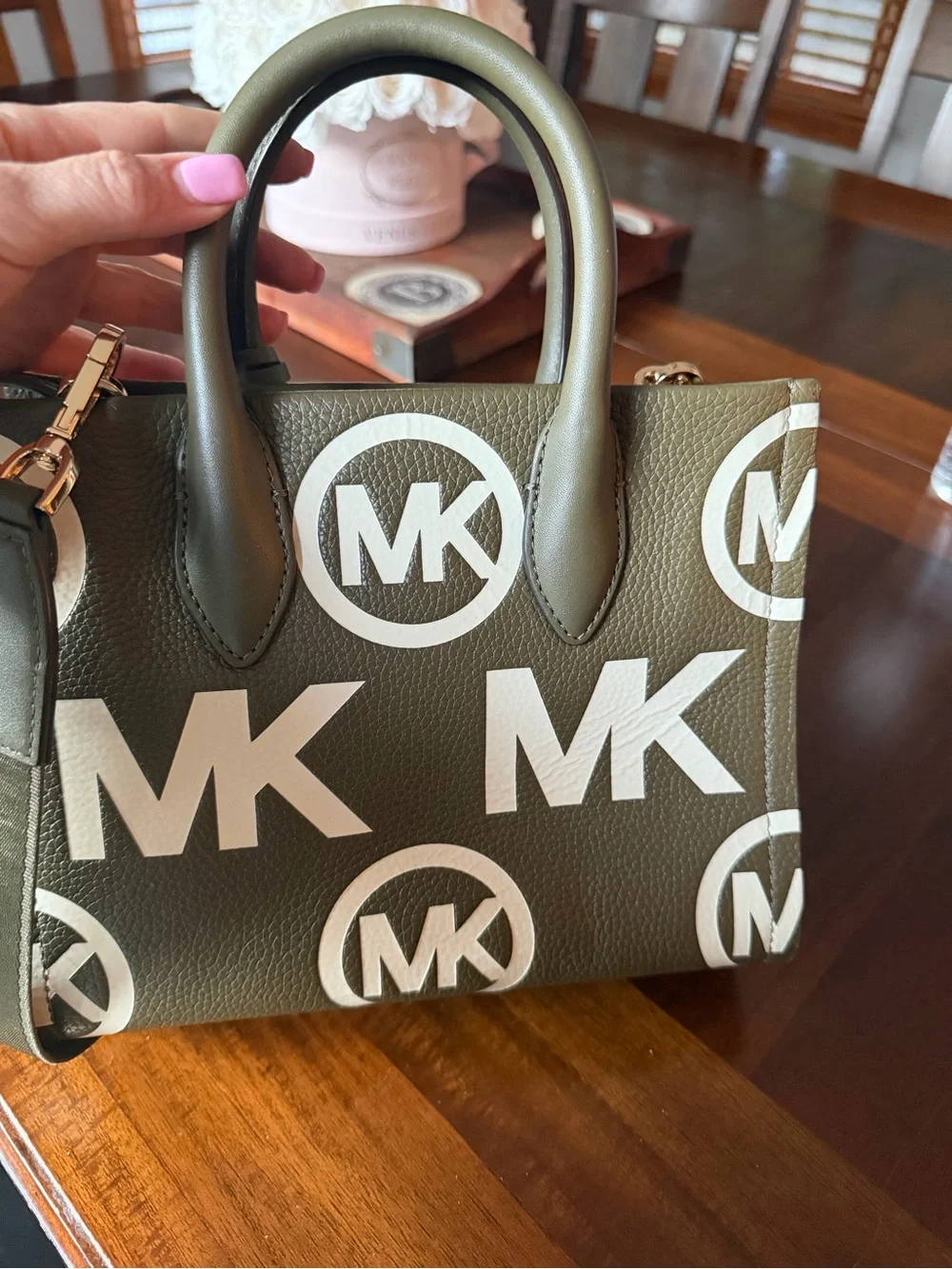 MICHAEL Michael Kors Olive Green Logo Crossbody Bag White MK Print 35T4G4FC7L